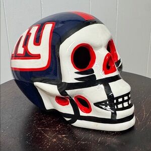 New York giants helmet Halloween skeleton head glazed pottery